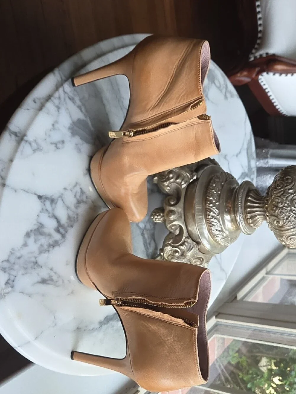 Vince Camuto Camel/Tan Leather High Heel Ankle Booties with Side Zip